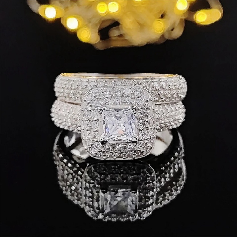 925 Sterling Silver Diamond CZ Engagement Wedding Luxury Ring Set New in Box
